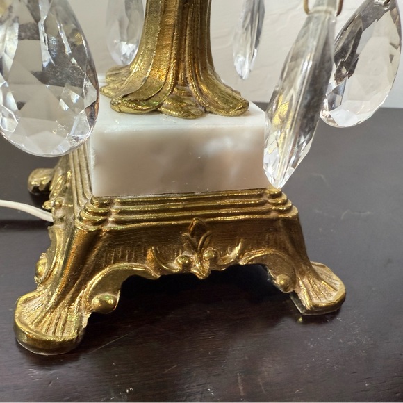 VINTAGE BOHEMIA GLASS CRYSTALS, BRASS/MARBLE BOUDOIR LAMP ~12”H USA MADE - Picture 10 of 16